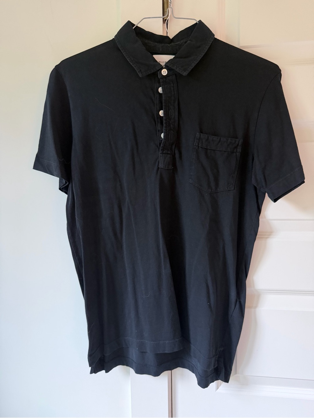 Billy Reid Black Short-Sleeve Polo with Chest Pocket
